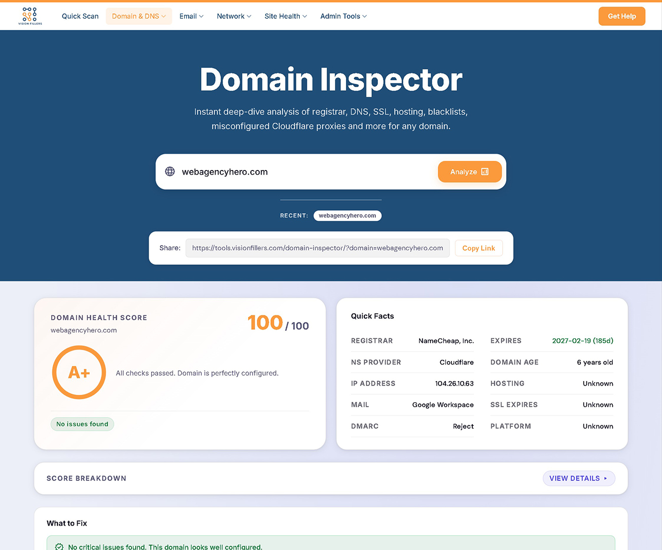 White-label branded domain inspector